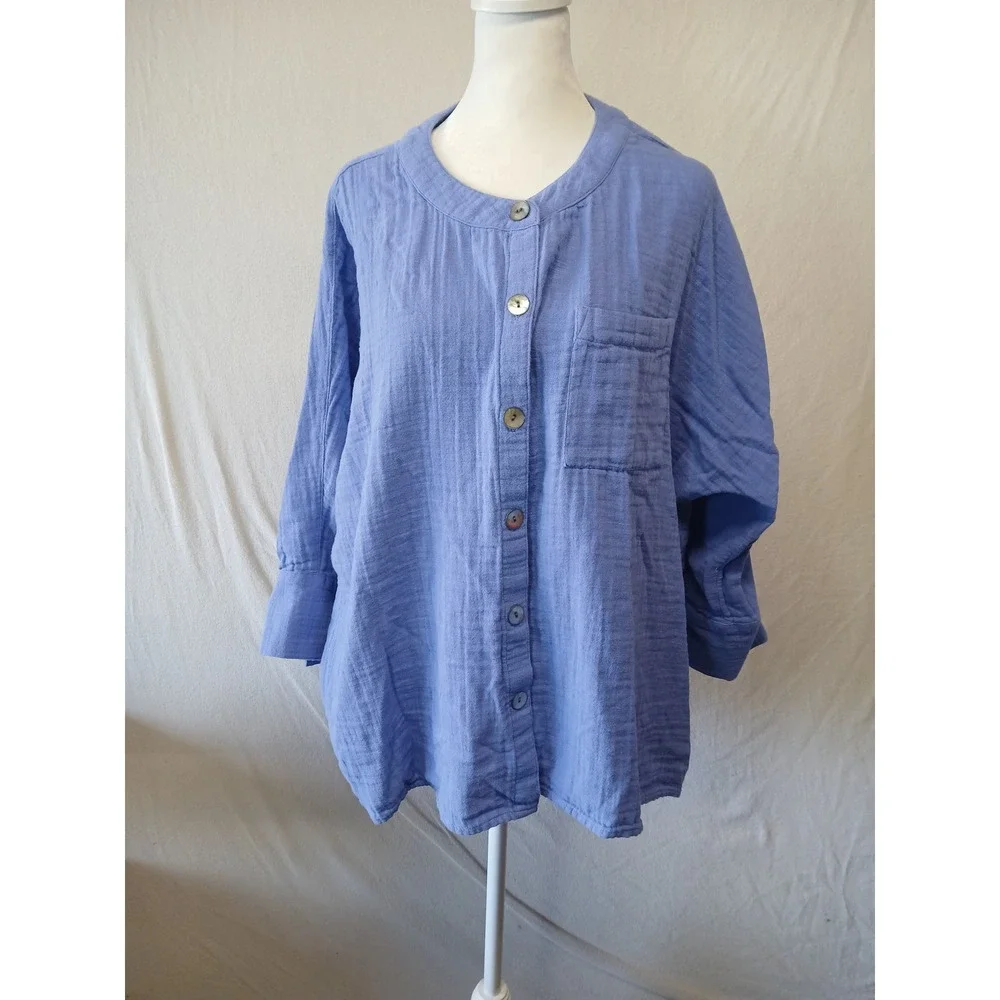 J Jill cotton guaze Tunic lagenlook pastel‎ garden button up flowy oversized